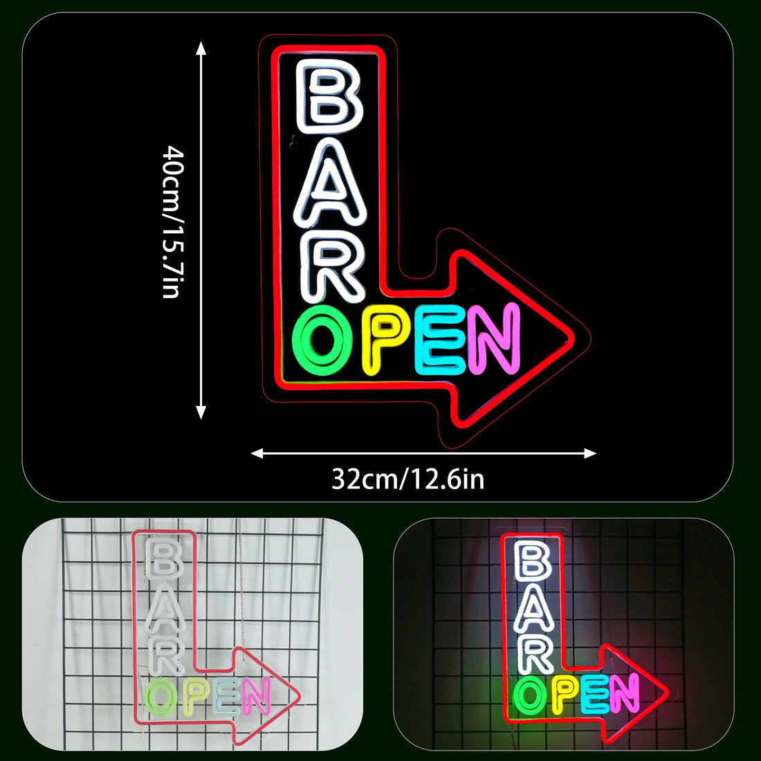 Open Sign ("Bar Open With Arrow", USB-Powered)