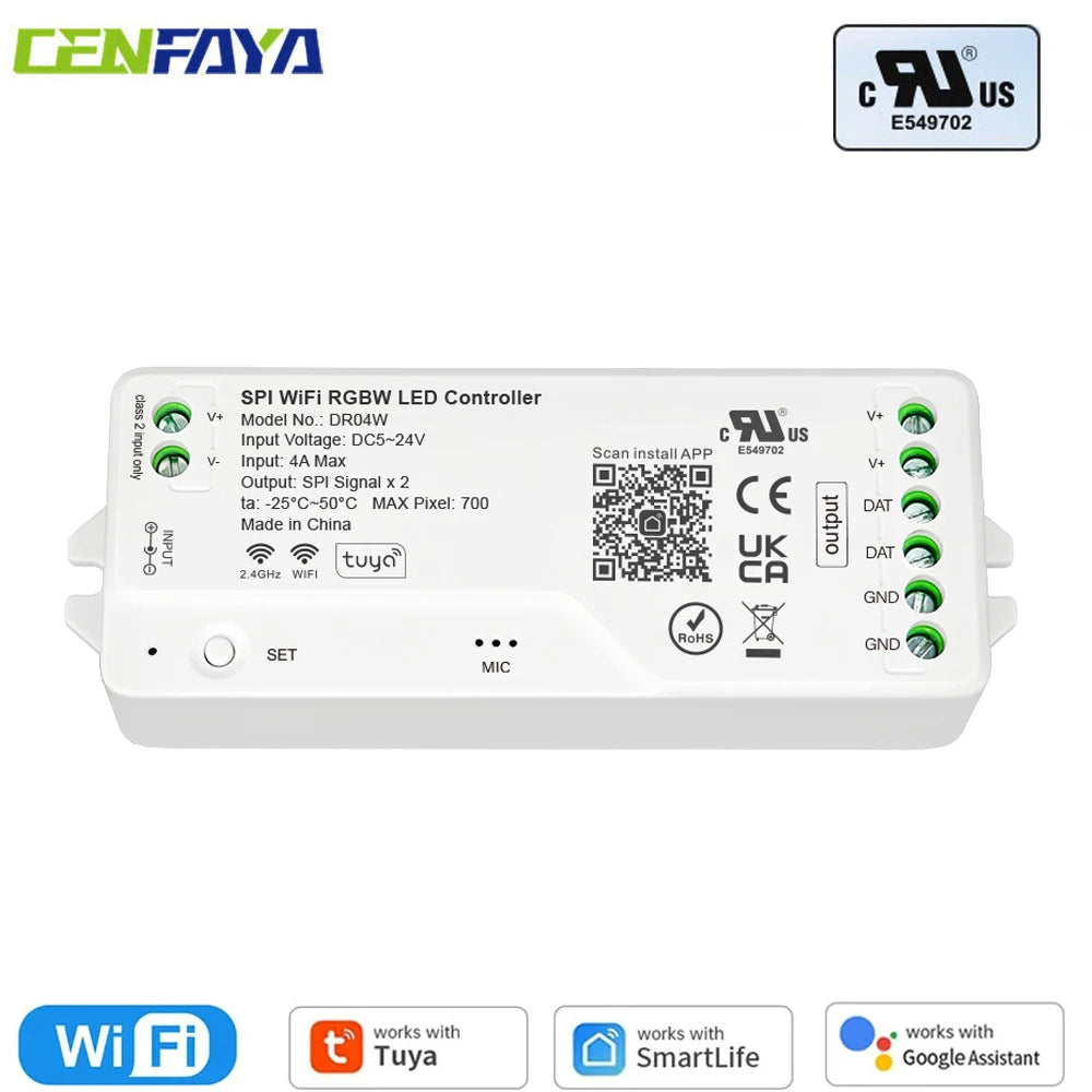 UL-Certified Tuya WiFi Addressable LED Controller – RGB/RGBW