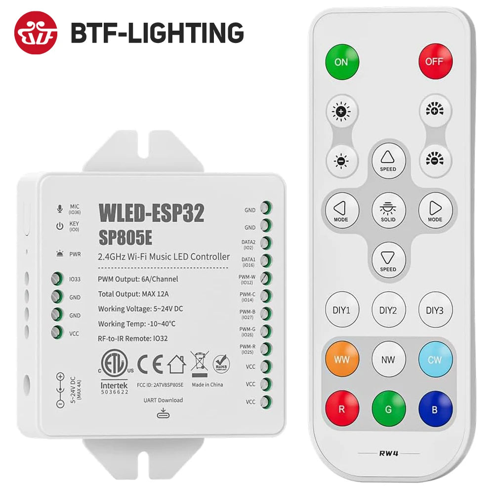 ETL-Listed SP805E WLED ESP32 LED Controller – WiFi & Music Sync