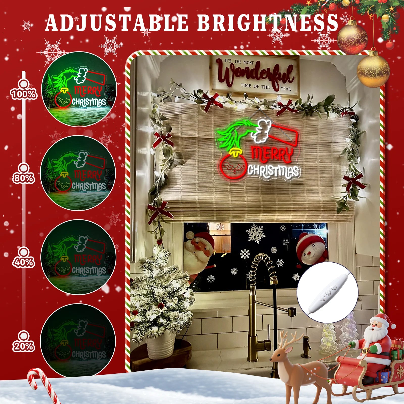 Merry Christmas LED Neon Sign (USB-Dimmable, 41cm x 32cm)