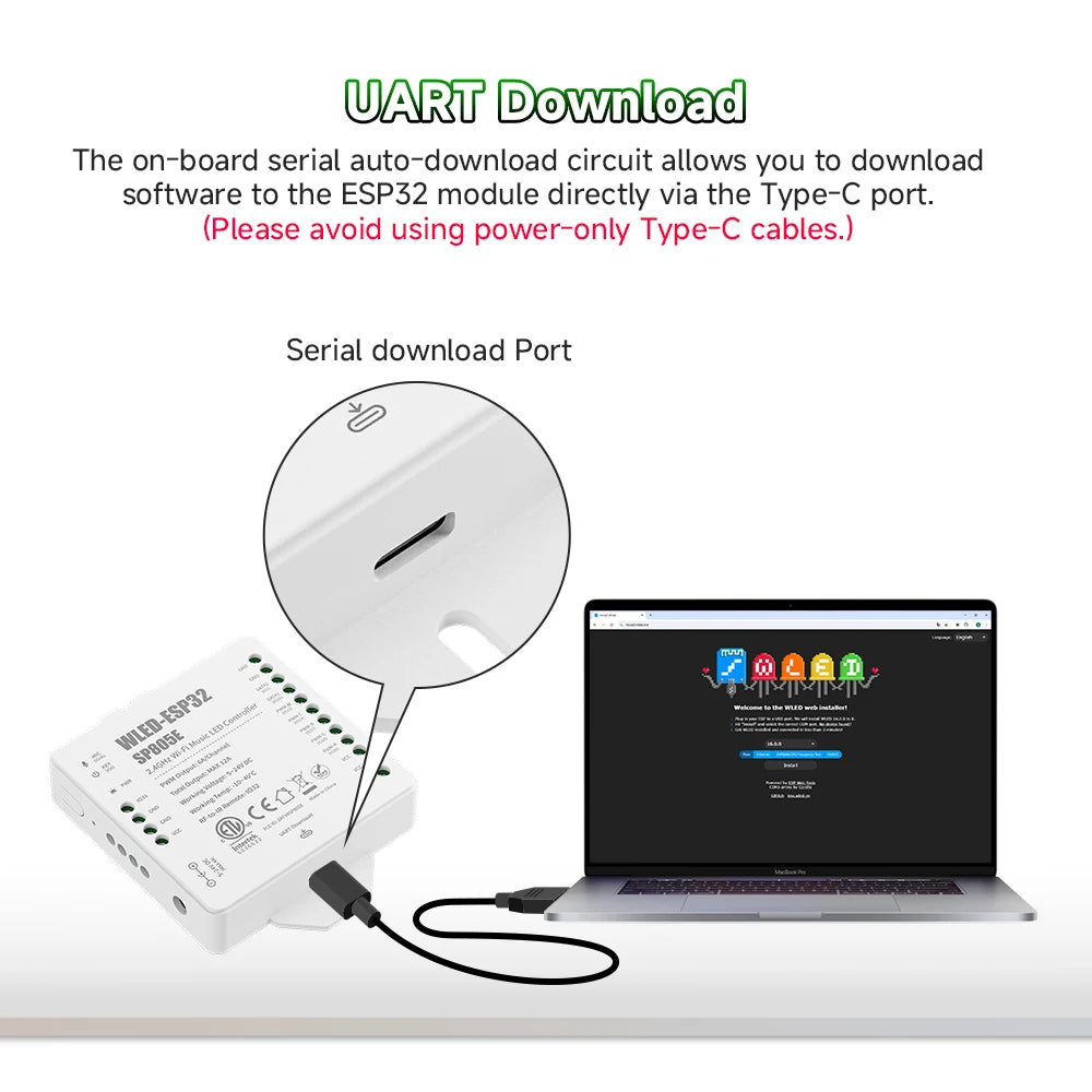 ETL-Listed SP805E WLED ESP32 LED Controller – WiFi & Music Sync