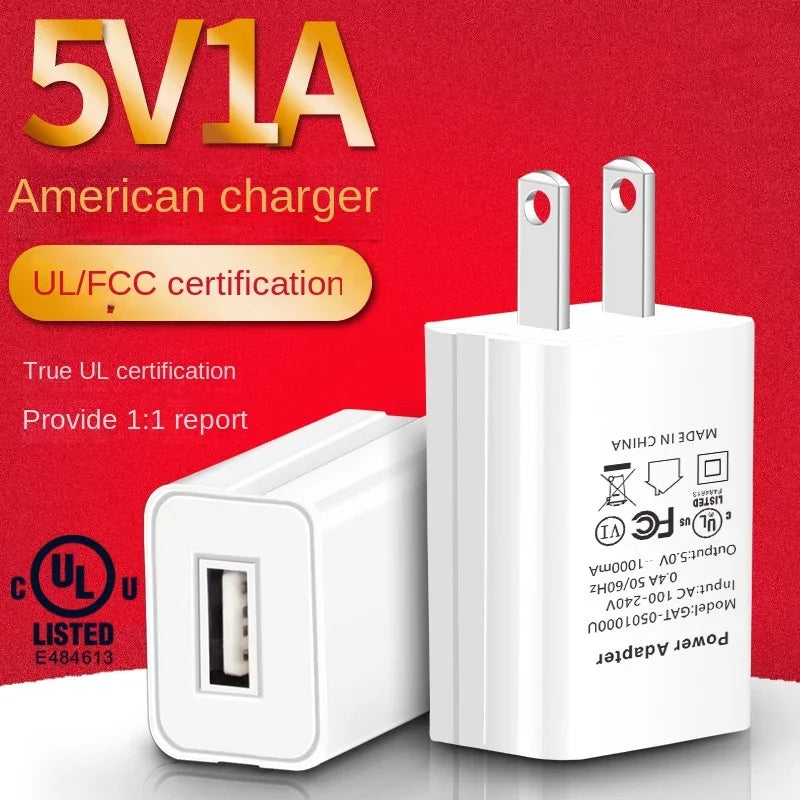 White 5V 1A USB-A wall charger with North American Type A plug