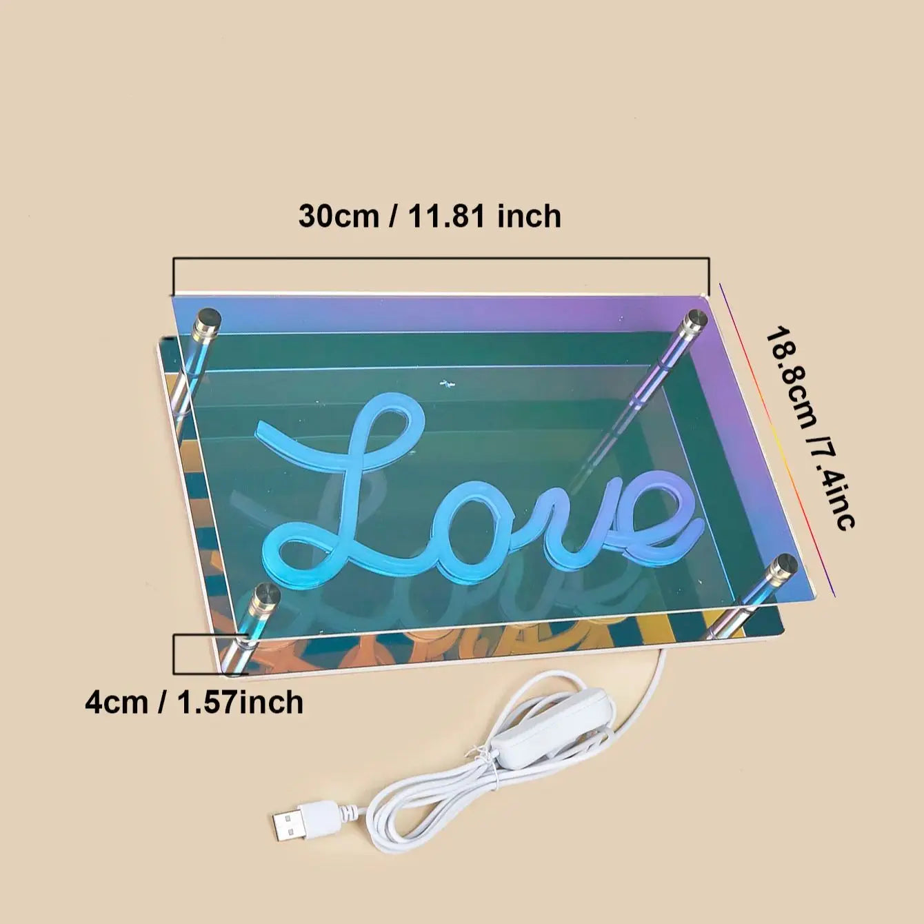 Miroir Infinity (« Love », alimenté par USB, 30 cm x 19 cm)