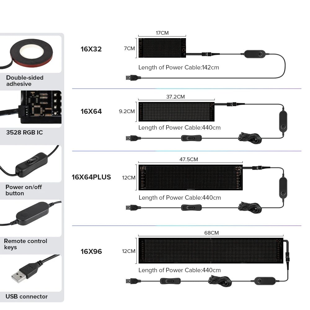 Panneau d'affichage matriciel LED flexible - RVB adressable, contrôle par application