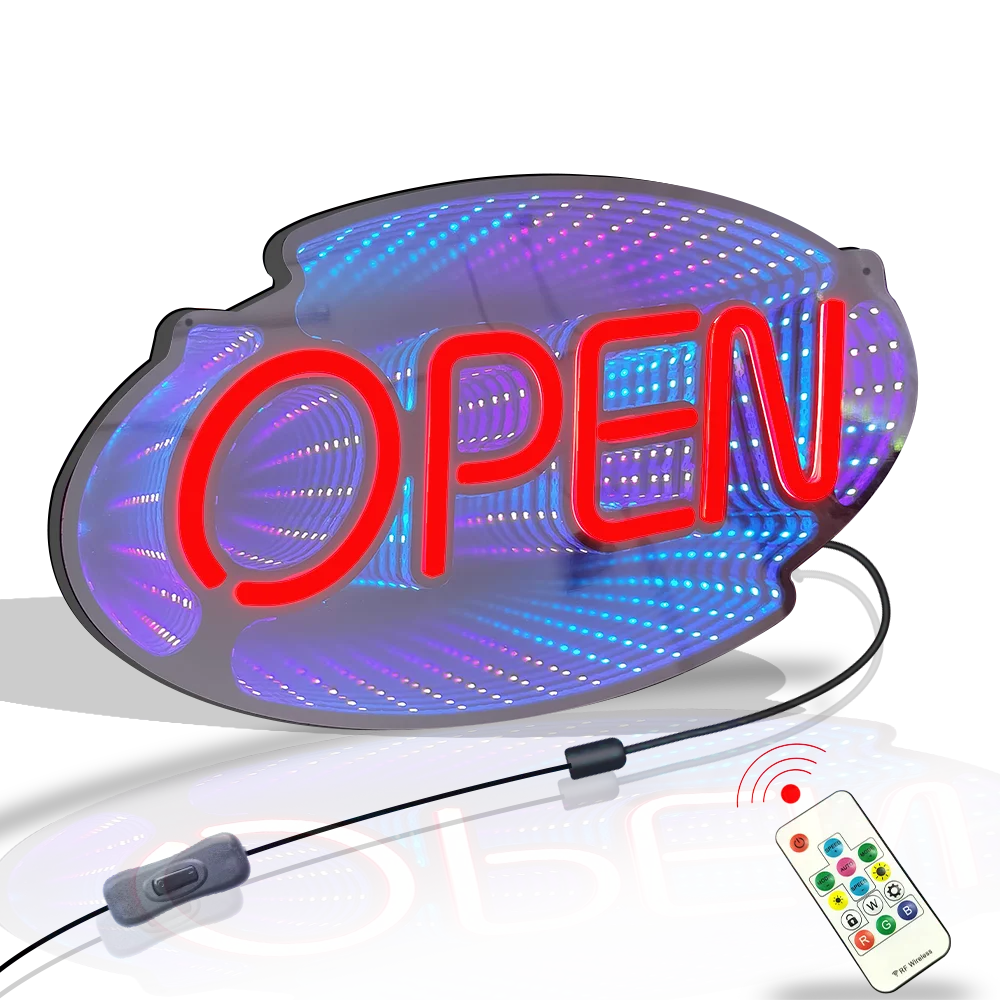 Panneau Ouvert (Miroir Infinity, "Ouvert", 45 cm x 25 cm) 