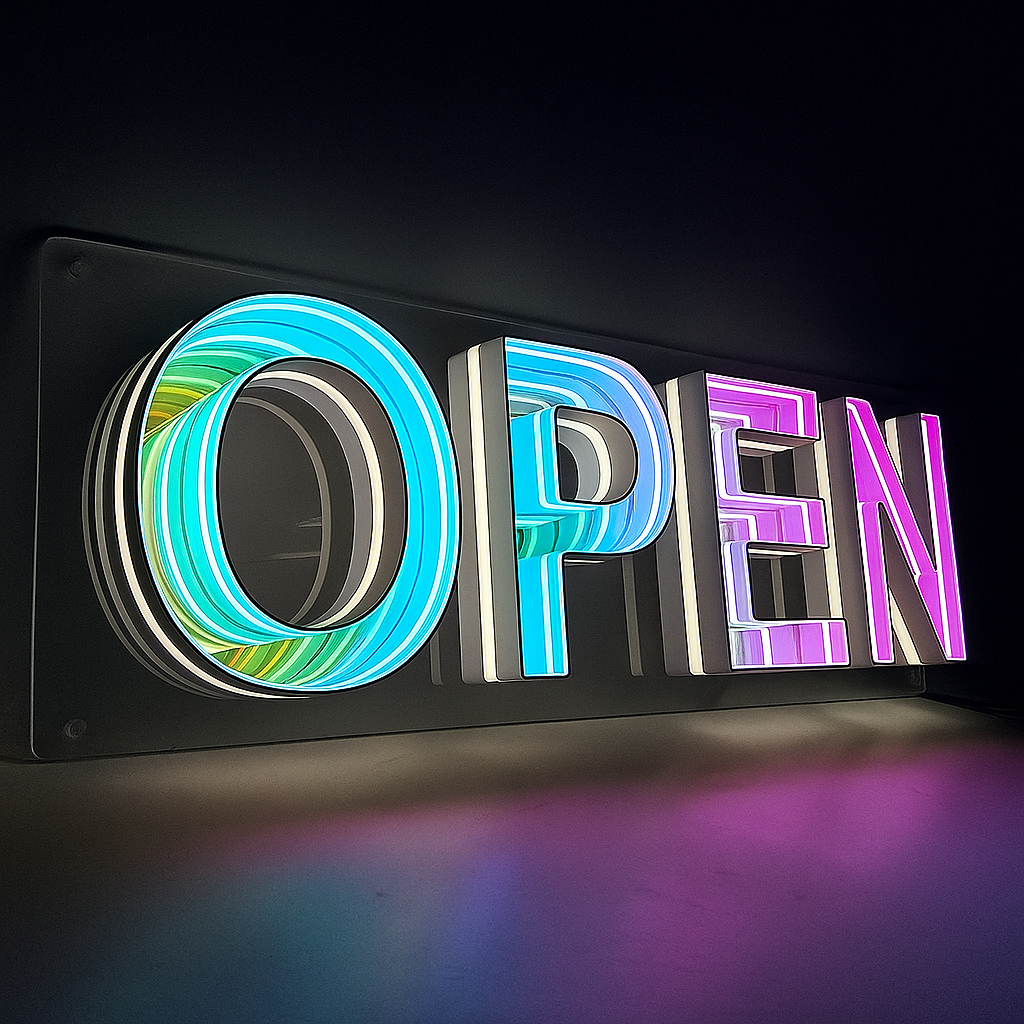 Open Sign (Infinity Mirror Channel Letters)